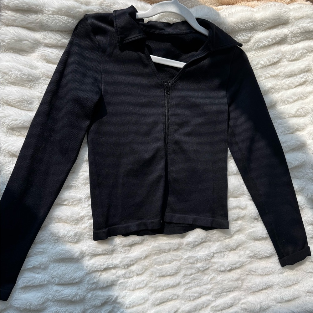 Amazon Black Ribbed Zip-Up Jacket - Picture 7 of 7